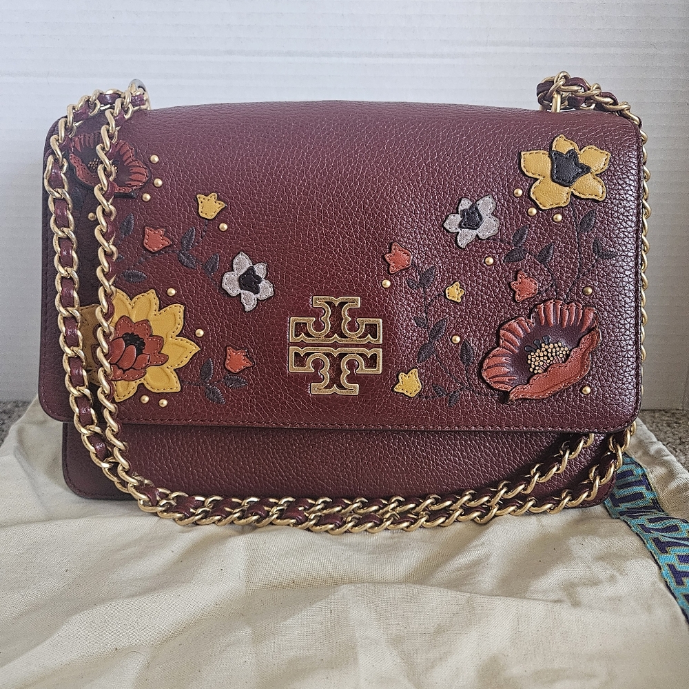 Tory Burch Brown and Yellow Crossbody Bag with Gold Chain